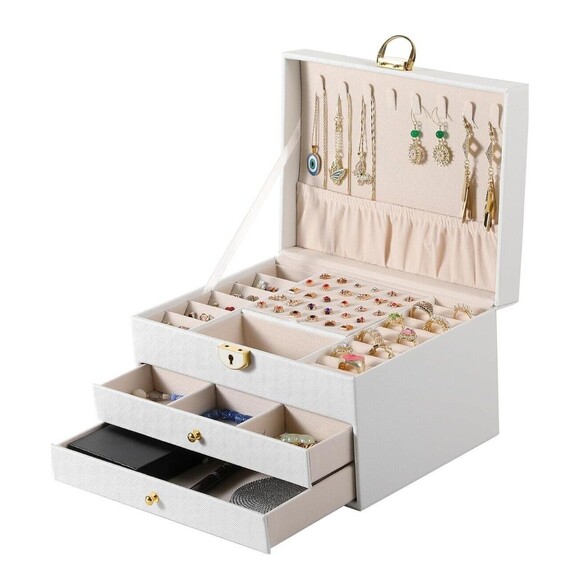3 Layer White Jewelry Box, Jewelry Holder Organizer  , Large - Picture 10 of 14